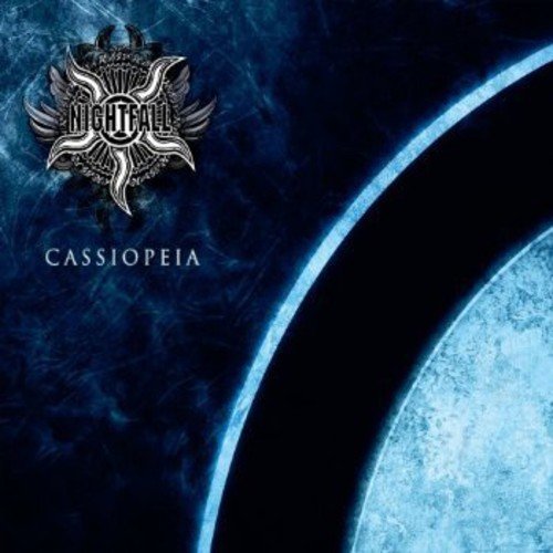 The album cover for "Nightfall - Cassiopeia" features a dark blue planet with a silver logo.