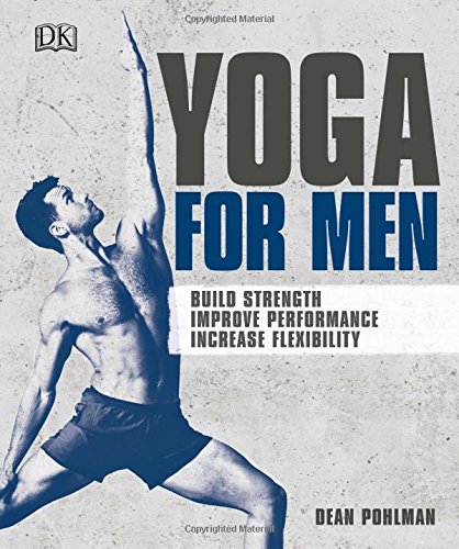 The alt text for the image is: "Book cover with man in yoga pose and title 'Yoga for Men'."