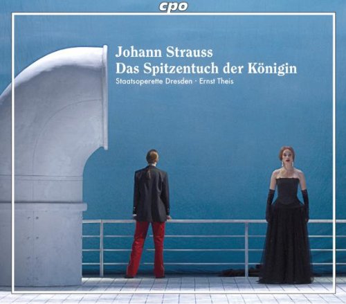 "CD cover with man and woman standing on a balcony, blue background."