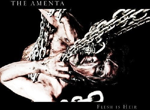 Amenta album cover featuring a person restrained by heavy chains against a black background.