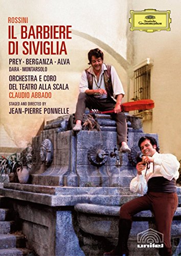 DVD cover for "Rossini Il Barbier" featuring two men on stone steps.
