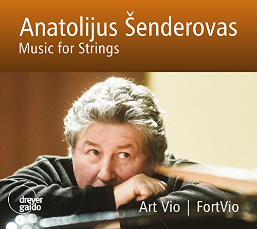 CD cover with a man resting on a violin neck, brown gradient background.