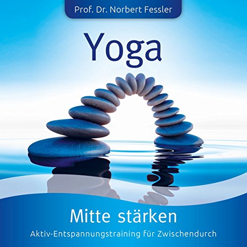 "CD cover featuring stacked blue stones on water with 'Yoga' text."