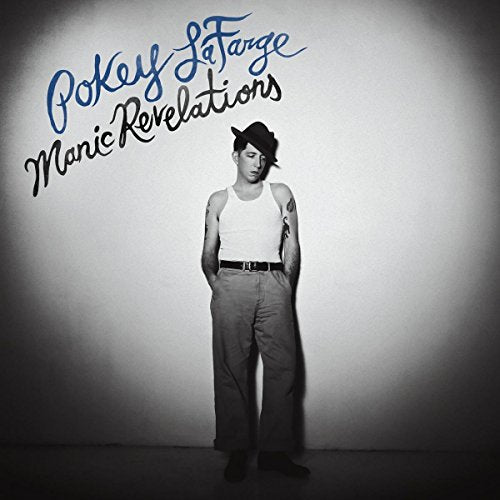 Black and white album cover with a man standing against a wall, wearing a hat.