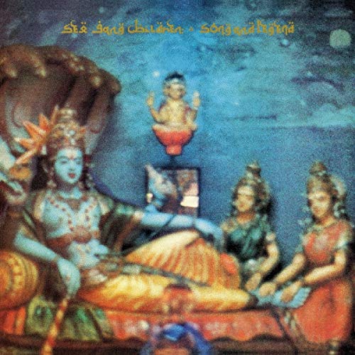 "Vinyl record cover with Hindu deity artwork and foreign text at the top."