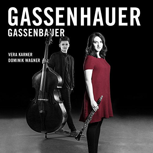 CD cover featuring a man with a double bass and a woman with a clarinet.