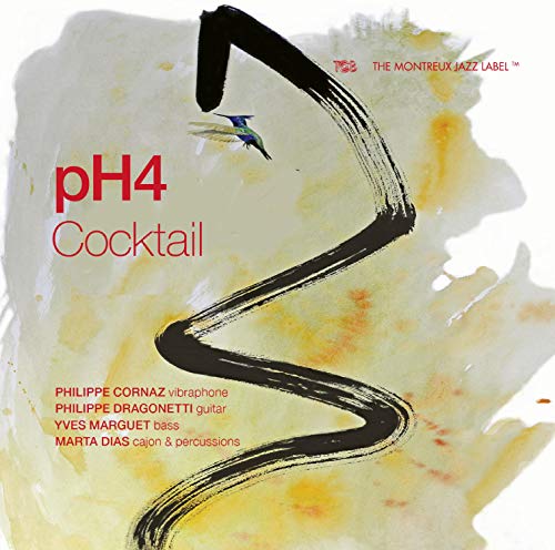 The image is a CD cover for "pH4 - Cocktail" with a barcode EAN: 725095361026. The alt text is: "CD cover with abstract yellow and black design, red text, and artist names."