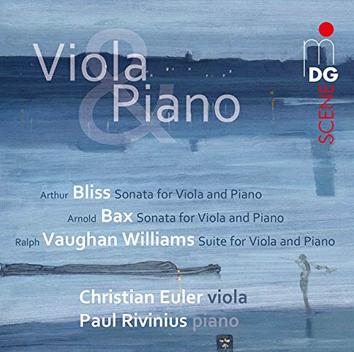 "CD cover featuring a blue-toned beach scene with 'Viola & Piano' text."