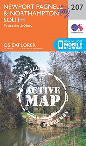 OS Explorer Map Active (207) Newport Pagnell and Northampton South