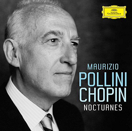 CD cover featuring black-and-white portrait of Maurizio Pollini with text and yellow Deutsche Grammophon logo.
