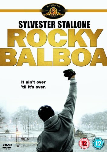 "Rocky Balboa DVD cover featuring Sylvester Stallone with raised arm in snowy scene."