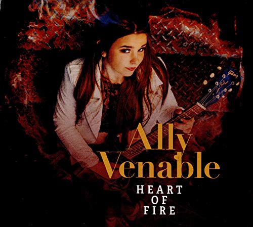 Ally Venable album cover featuring a woman with a guitar, fiery background.