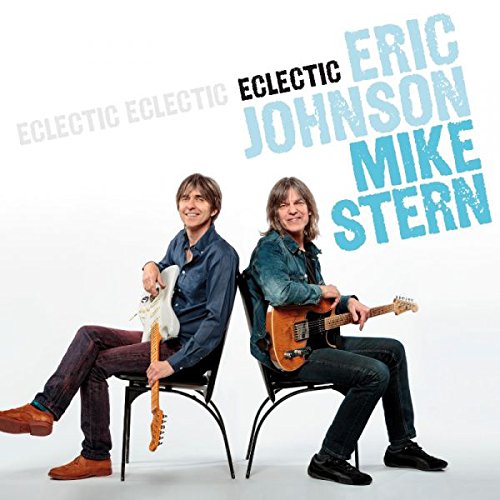 "Album cover featuring two men, Eric Johnson and Mike Stern, sitting with guitars."