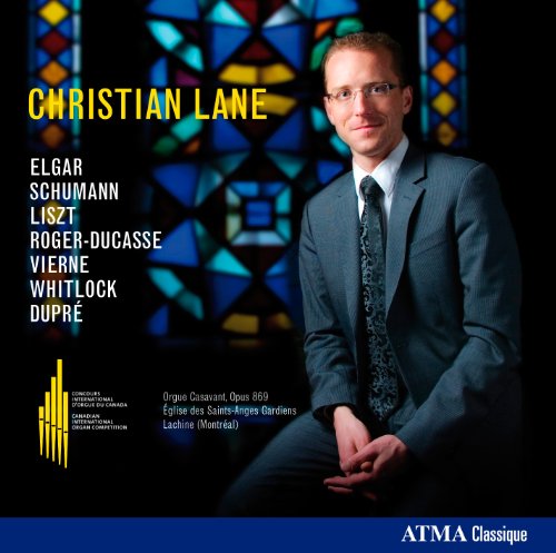 "CD cover featuring Christian Lane in a suit against a stained-glass window background."