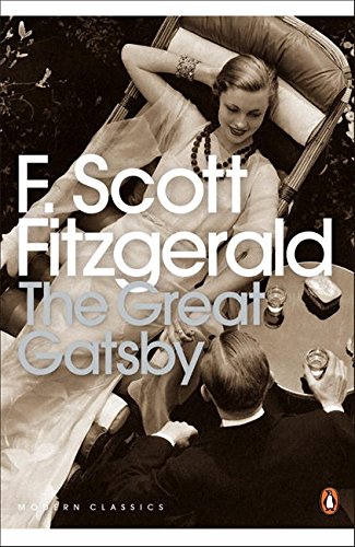 Book cover of "The Great Gatsby" featuring a man and woman in a vintage scene.