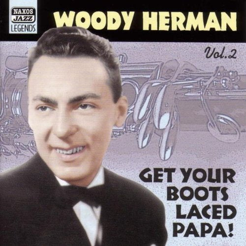"CD cover featuring Woody Herman in a tuxedo, with saxophones in the background."