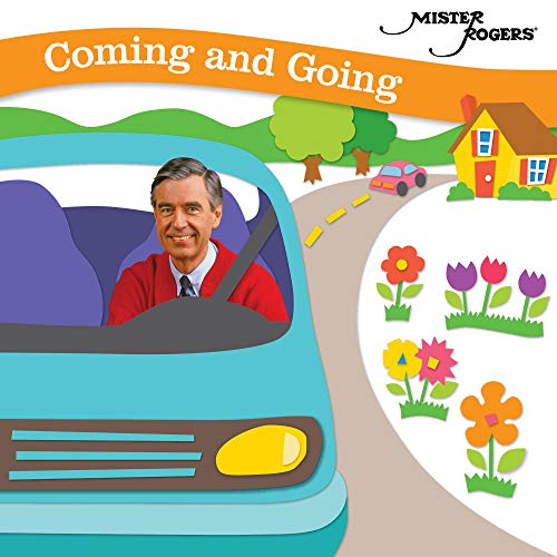 "Mister Rogers' CD cover featuring a cartoon of him driving a blue car."