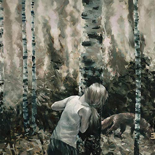 The image is a CD cover featuring a painting of a child and dog in a forest. Alt text: Painting of a child hugging a dog in a forest.