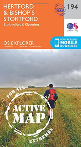 OS Explorer Map Active (194) Hertford and Bishop's Stortford (OS Explorer Active Map)