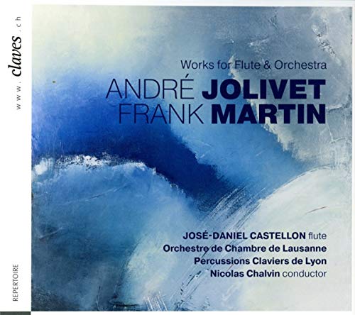"CD cover with blue abstract painting and black text listing artist and orchestra names."