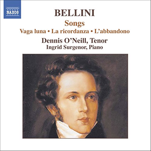 "CD cover with portrait of Bellini, white background, and Naxos logo in top left."