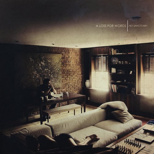 "Album cover with dimly lit living room scene and text 'A Loss For Words'."