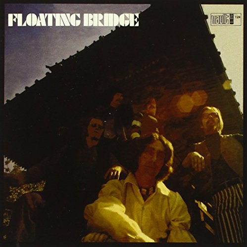 "Album cover with a group of men under a roof, 'Floating Bridge' title."
