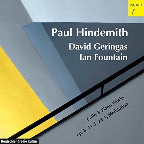 "CD cover with gray and yellow background, featuring Paul Hindemith's cello and piano works."