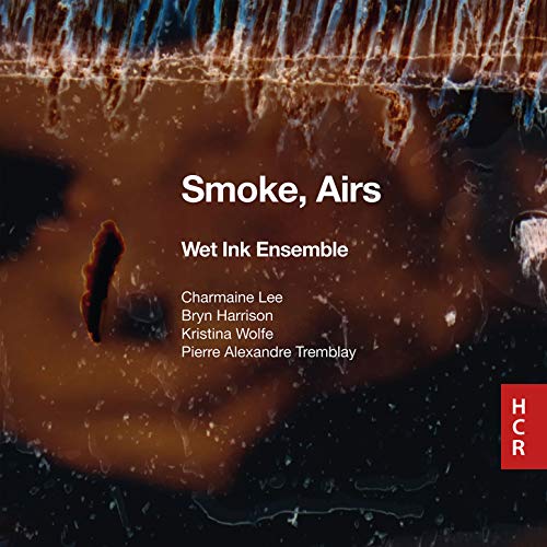 "CD cover with 'Smoke, Airs' title, abstract brown and black background, and red logo."