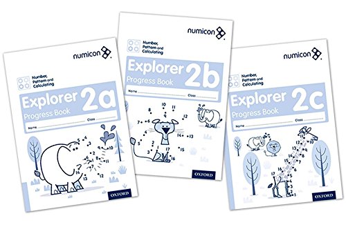 Three Numicon Explorer Progress Books (2a, 2b, 2c) with animal illustrations on white covers.
