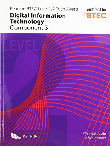 "Purple textbook cover with red curved lines and 'Digital Information Technology Component 3' text."