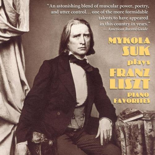 "CD cover featuring a black-and-white portrait of Franz Liszt with yellow text."