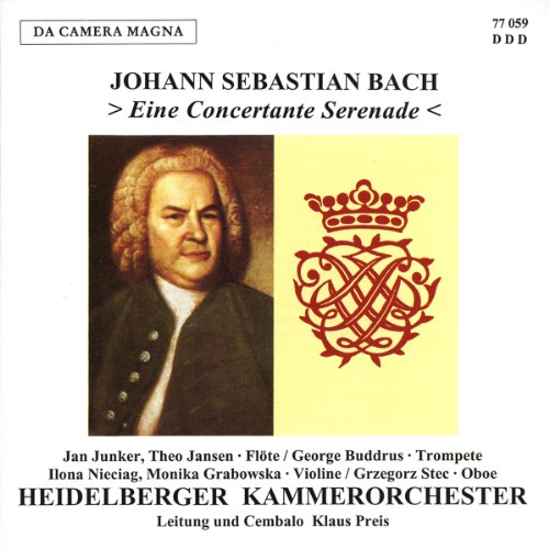 "CD cover featuring a portrait of Johann Sebastian Bach and a red crest design."