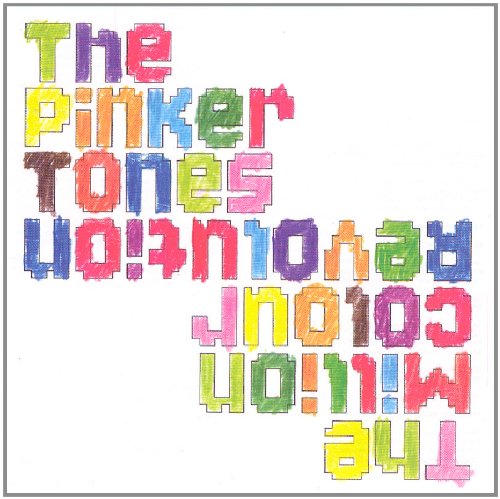Album cover with multicolored, childlike text on a white background, upside down and backwards.