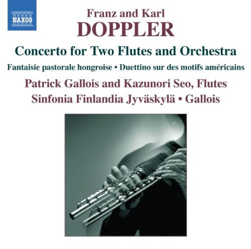 "CD cover featuring a person playing two flutes, white background, text details."