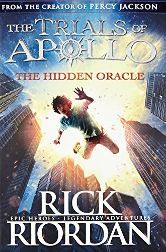 "The Trials of Apollo: The Hidden Oracle" book cover featuring a boy falling between skyscrapers.