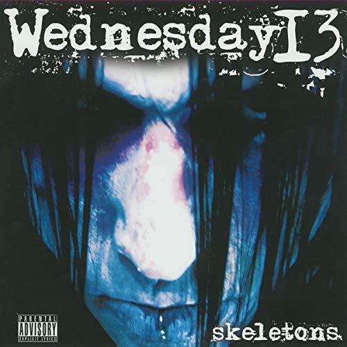 "Album cover with a blue-toned skull and 'Wednesday 13' and 'skeletons' text."