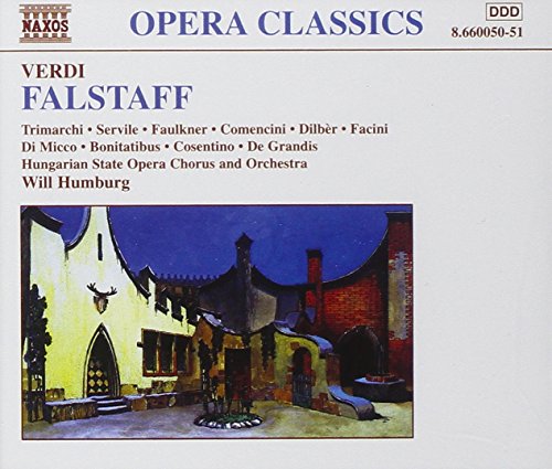 "CD cover for Verdi's Falstaff, featuring illustration of a building at night."