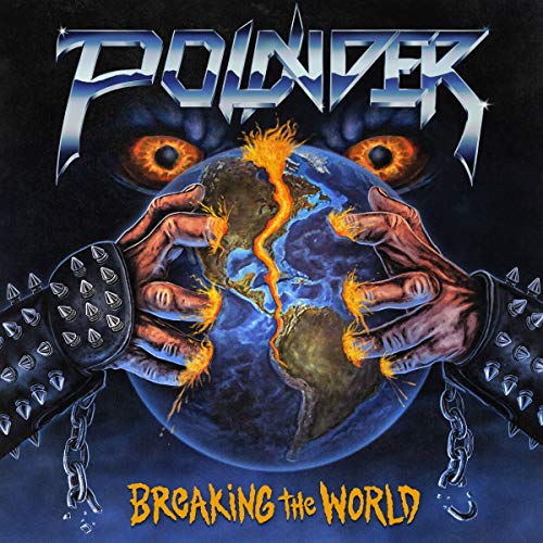 "Album cover art: hands tearing apart the Earth, with flames and spiked cuffs."