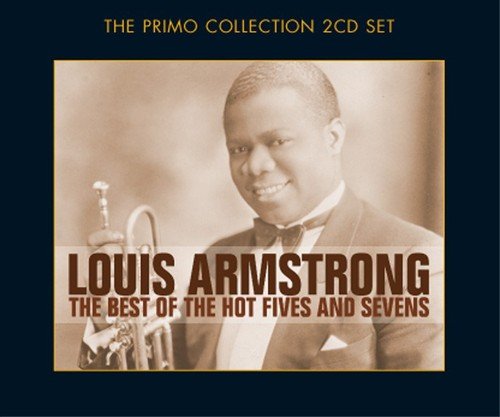 "Louis Armstrong CD cover with sepia-toned photo of Armstrong holding a trumpet."