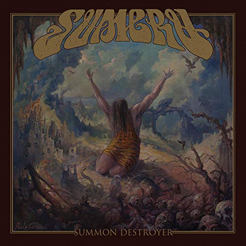 Album cover art: a kneeling figure surrounded by skulls and destruction, with dark background.