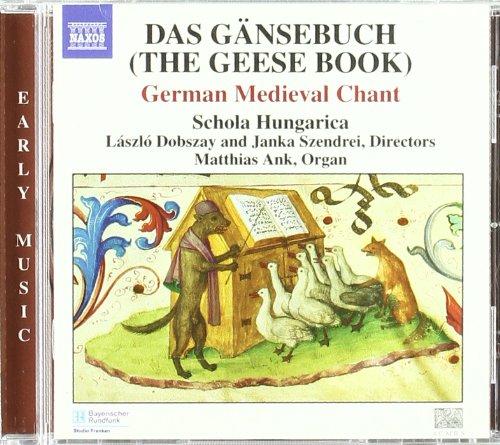 "CD cover with medieval illustration of man reading to geese and a fox."