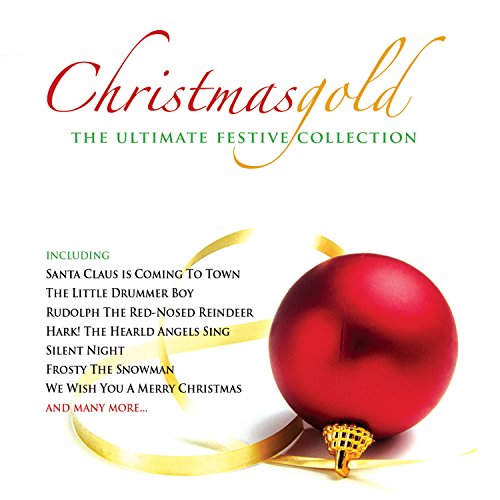 "CD cover featuring red ornament, gold ribbon, and 'Christmas gold' title on white background."