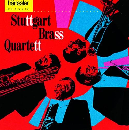Red album cover with silhouettes of musicians playing brass instruments, titled "Stuttgart Brass Quartett".