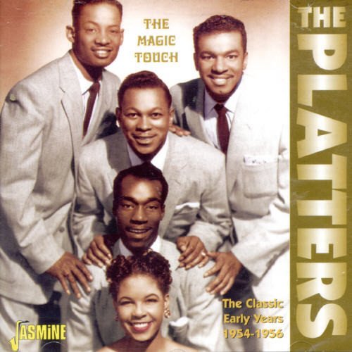 CD cover of "The Platters" featuring a vintage group photo with gold text.