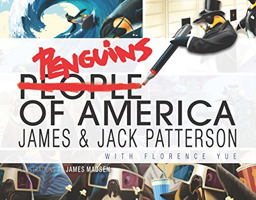 Book cover featuring cartoon penguins in various human settings with the title Penguins of America.