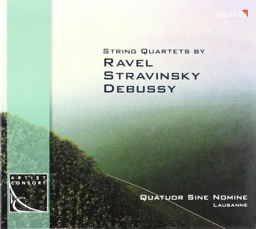 "CD cover with misty landscape, featuring text about string quartets and 'Quatuor Sine Nomine'."