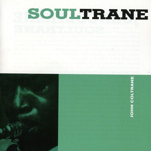"CD cover with green and white design, featuring John Coltrane playing saxophone."