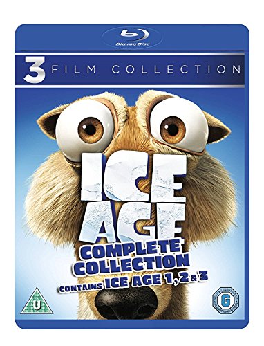 "Blu-ray case with cartoon sloth character and 'Ice Age' title on a blue background."