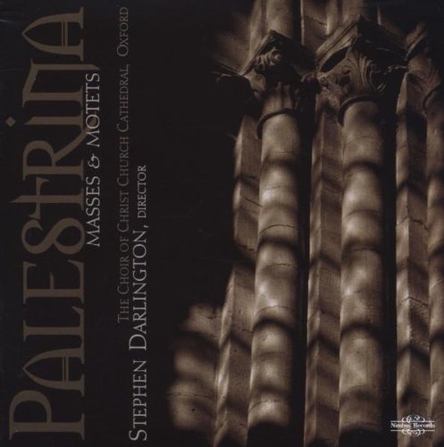 "CD cover featuring ornate stone columns and text 'Palestrina Masses & Motets'."